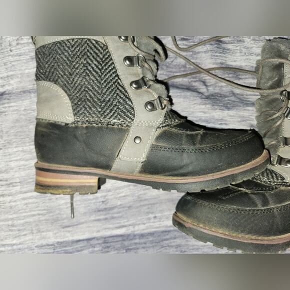 Womens Winter Ankle Boots Lace Up Faux Fur Trim Herringbone Detail - Picture 6 of 15